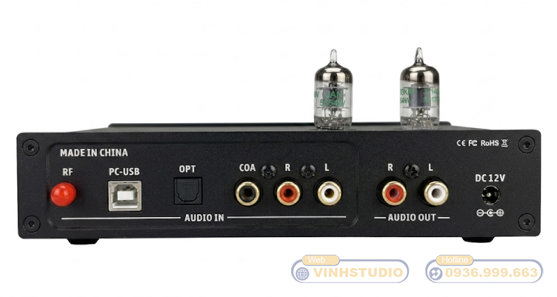 Mặt sau với các cổng kết nối của DAC Đèn Suca T1 Pro