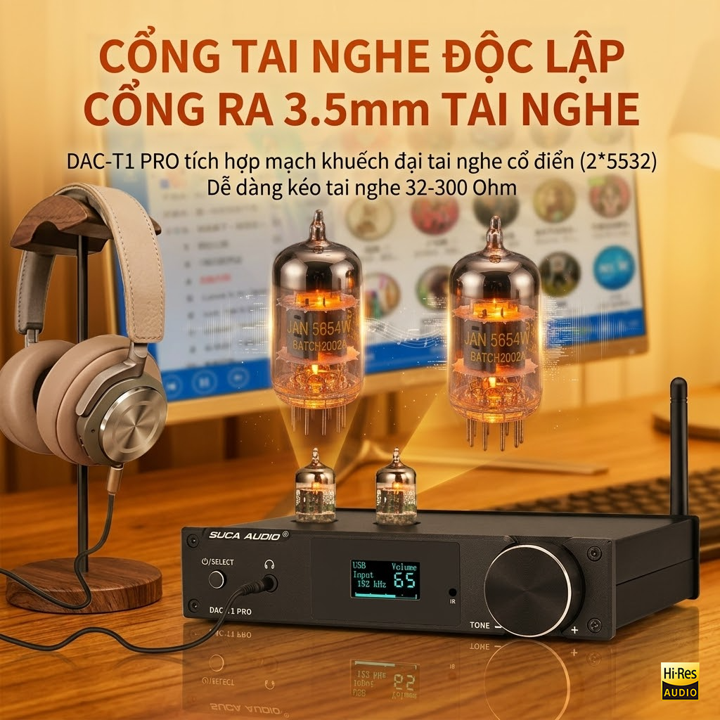 ngõ ra tai nghe 3.5mm cho tai nghe trên Suca DAC dền T1 Pro 