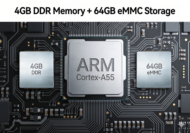 Bộ vi xử lý ARM Cortex-A55 4 nhân cùng bộ nhớ RAM 4GB mạnh mẽ