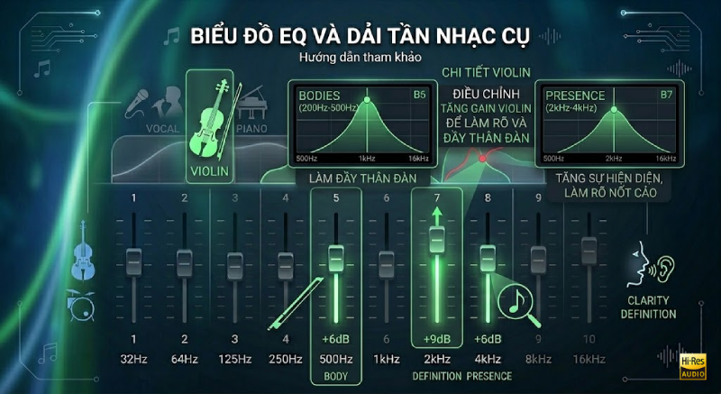 điều chỉnh equalizer cho violin
