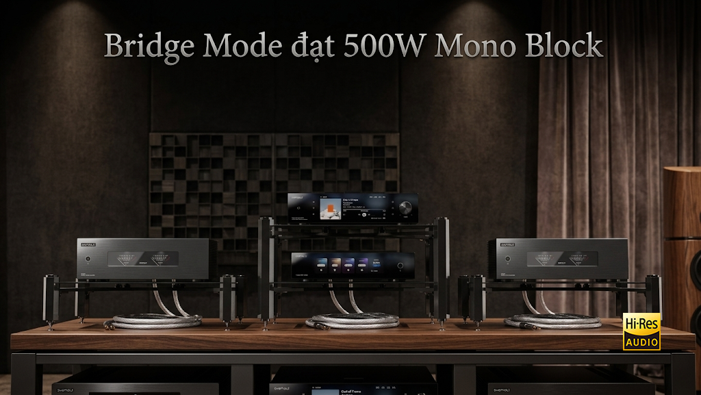 chế độ Bridge Mode cho mỗi kênh 500W trên Ampli power Eversolo AMP-F8