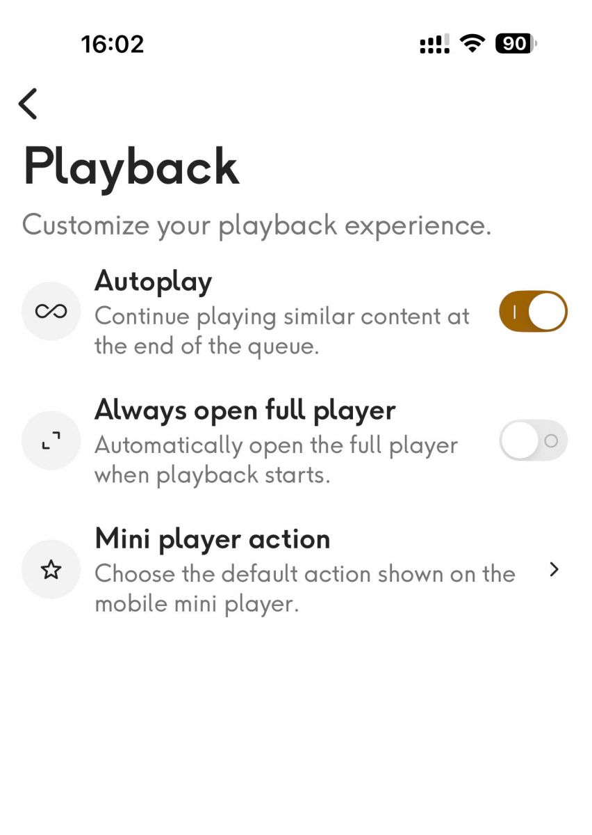 cài đặt tinh chỉnh playback trên app Qobuz