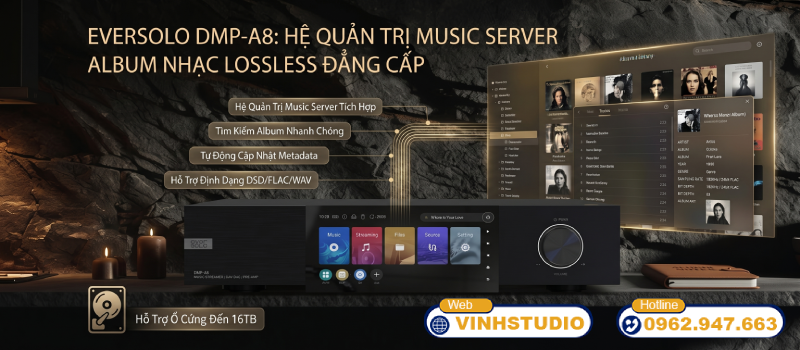 music Streamer Eversolo DMP-A8 hiển thị các thông số của Album nhạc số có Metadata tag