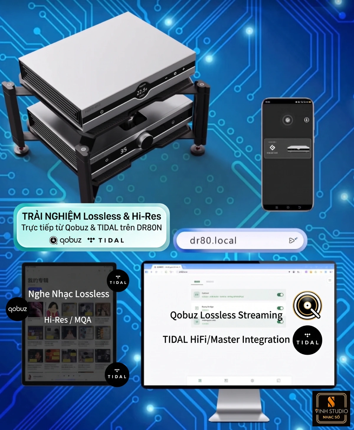 DAC R2R có streaming Gustard DR80N nghe nhạc lossless Qobuz và TIDAL