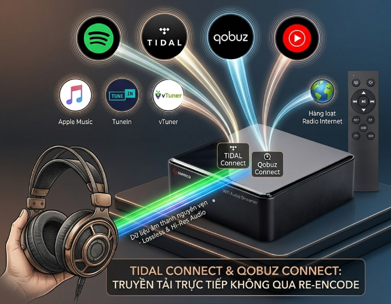 Sumico ST1 streaming dịch vụ Tidal, qobuz
