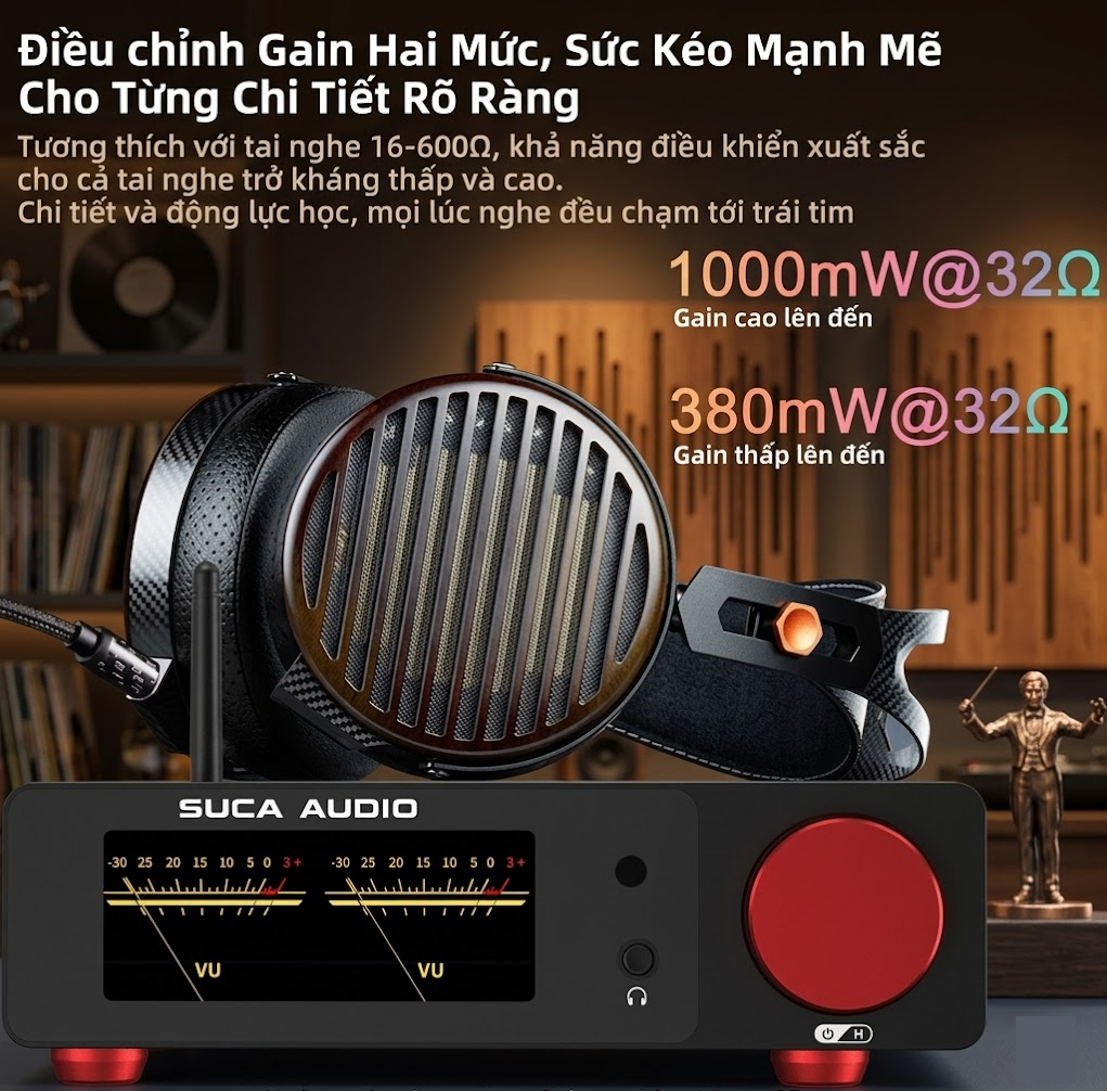 Suca Audio Q11 Pro với ngõ ra tai nghe điều khiển mức Gain