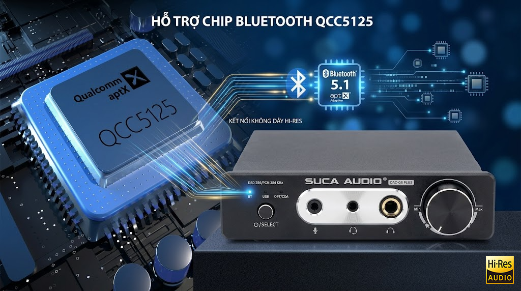 Suca Audio Q5 Plus tích hợp Module Bluetooth Qualcomm QCC5125 - Chuẩn LDAC Cao Cấp