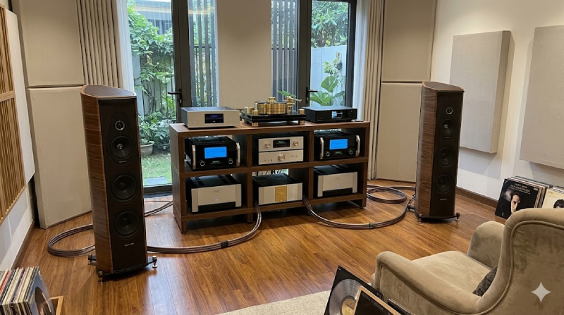 Bộ dàn âm thanh với đôi loa cột Sonus Faber nổi tiếng