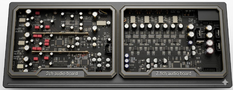 Magnetar UDP900 MKII sử dụng 2 bo mạch cho 7.1 và stereo 