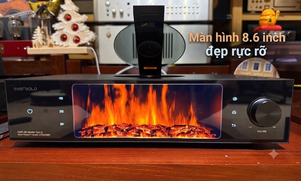 Màn hình cảm ứng 8.6 inch của Eversolo DMP-A8 Gen 2 hiển thị bìa album và VU meter