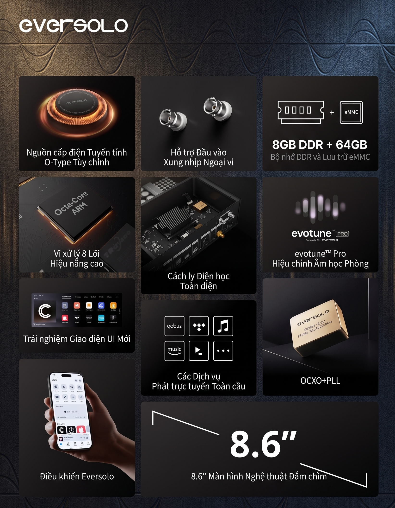thông số kỹ thuật, linh kiện trên eversolo T10
