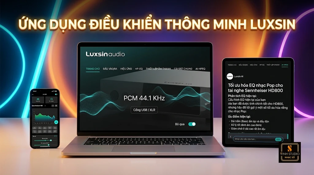 App điều khiển Luxsin X8 trên điện thoại và giao diện web hỗ trợ API cho DAC kiêm amp tai nghe
