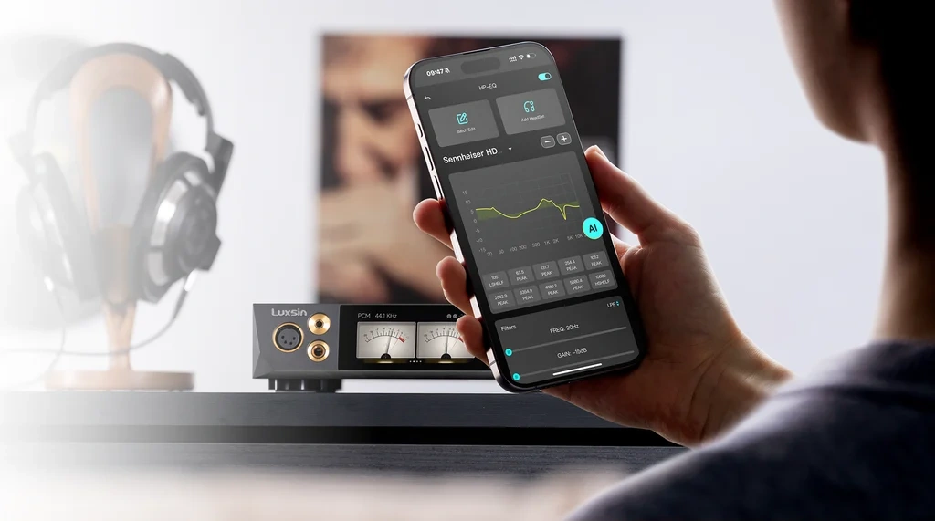 AI EQ trên Luxsin X8 DAC kiêm amp cho tai nghe chỉnh âm bằng giọng nói hoặc văn bản