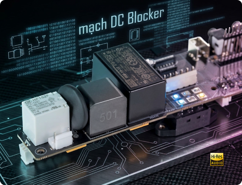 mạch DC Blocker trên ampli Eversolo AMP-F8