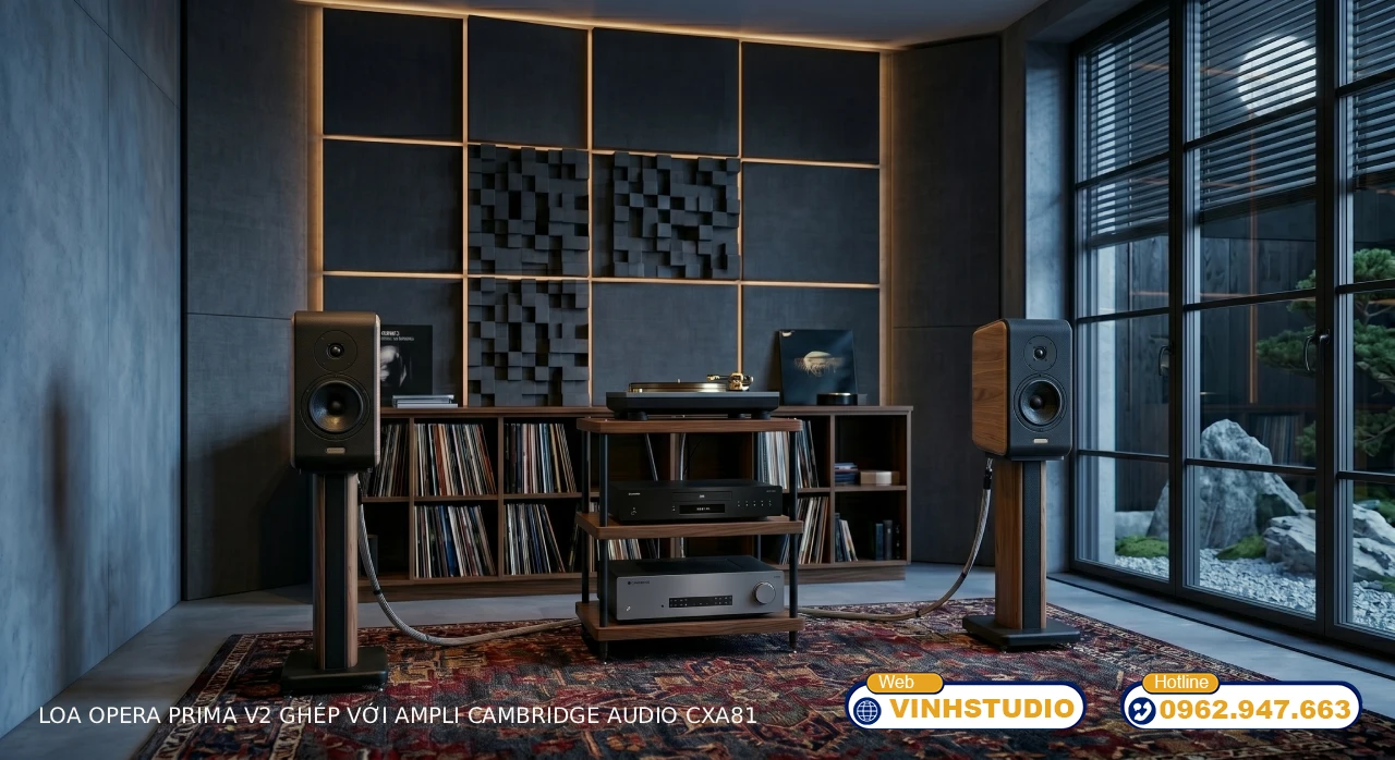 loa opera prima V2 ghép với ampli Cambridge Audio CXA81