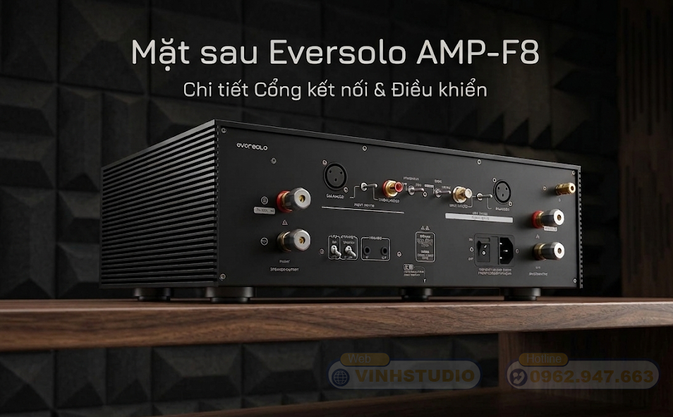 mặt sau với các cổng kết nối của Power AMP-F2 Eversolo