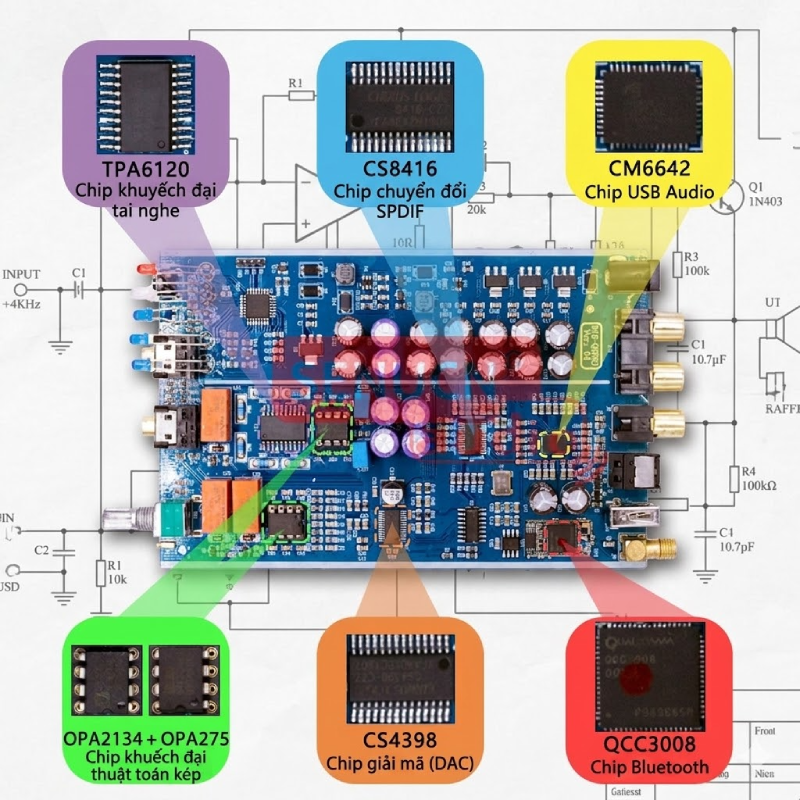 linh kiện audio thương hiệu tốt trang bị trên DAC Suca Q5 Pro 