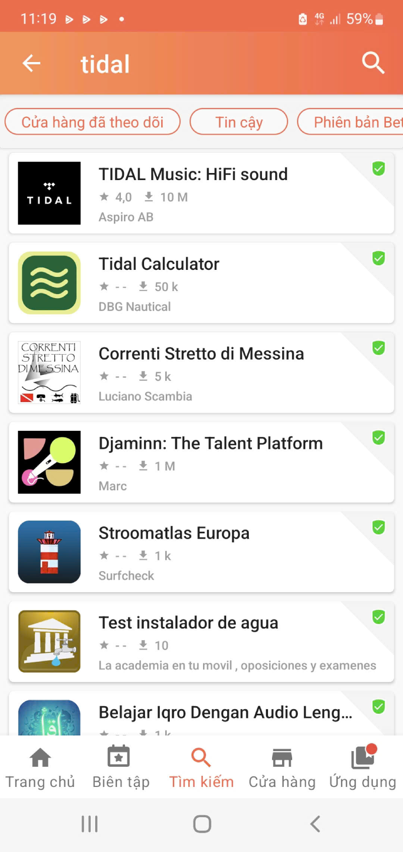 ứng dụng Tidal có trên Aptoide
